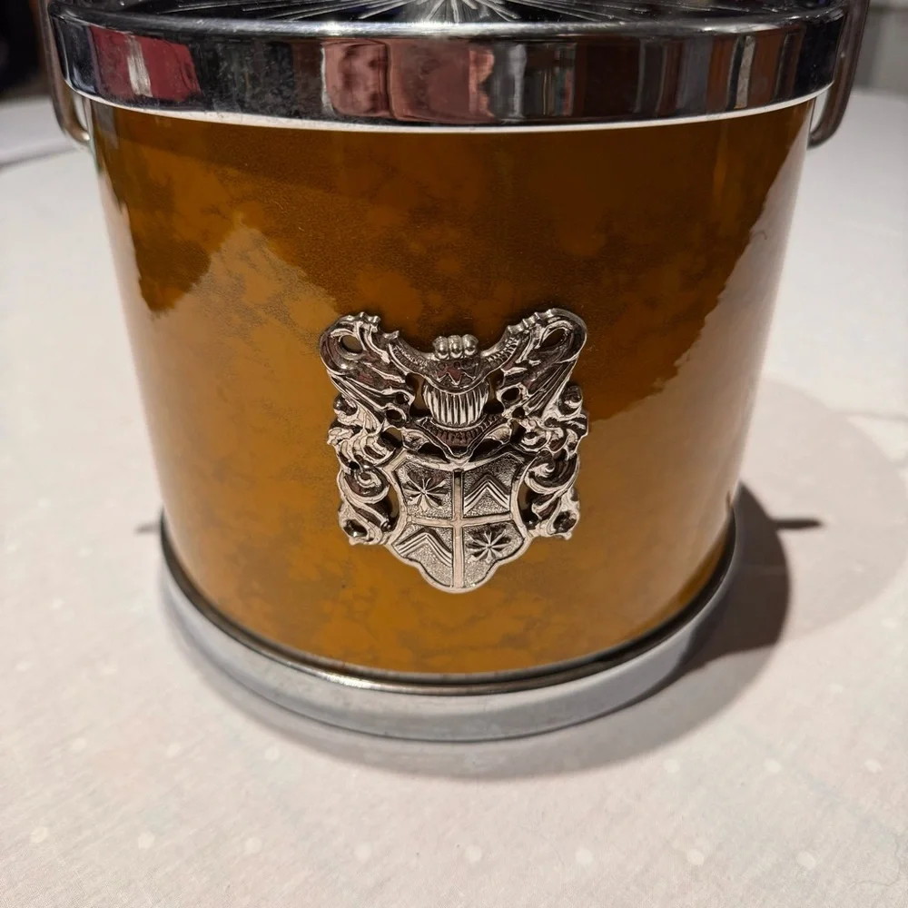 Mid century modern ice bucket Brown & Silver Ice Bucket with lid VINTAGE